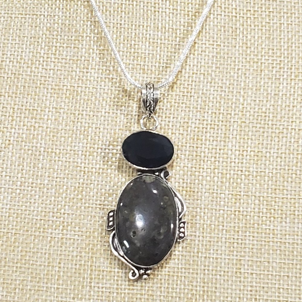 Jasper, topaz gemstone, 925 silver necklace
